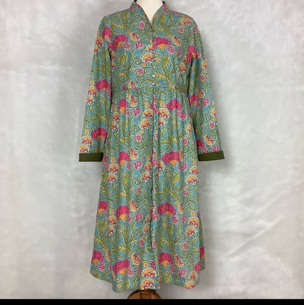 Gudrun Sjoden Long Sleeve Blue & Pink Marigold Floral Print Dress